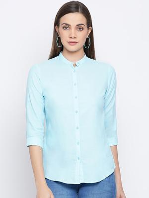 mandarin neck solid shirt - 16558586 - Standard Image - 2
