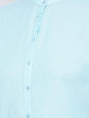 mandarin neck solid shirt - 16558586 - Standard Image - 5