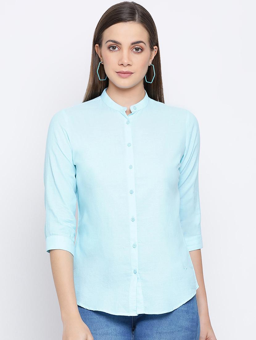 mandarin neck solid shirt - 16558586 - Zoom Image - 2