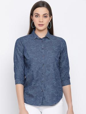 curved hem denim shirt - 16558600 - Standard Image - 2