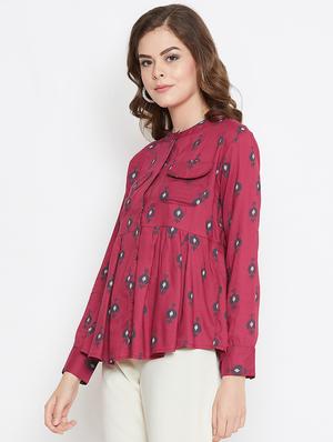 mandarin neck high low shirt - 16559406 - Standard Image - 2