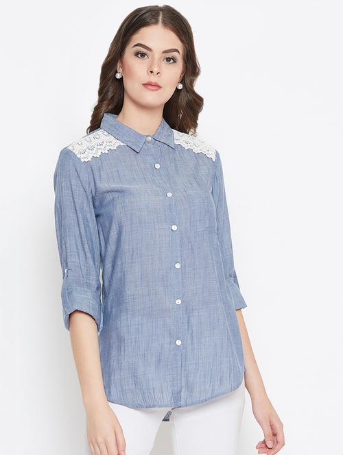 lace detail button up shirt - 16559407 - Standard Image - 1
