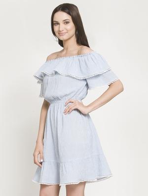 off shoulder striped a-line dress - 16559997 - Standard Image - 2