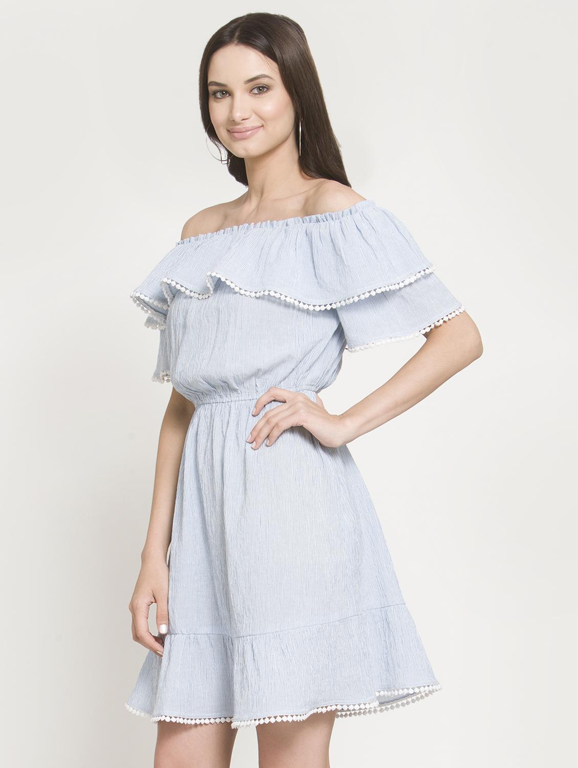 off shoulder striped a-line dress - 16559997 - Zoom Image - 2