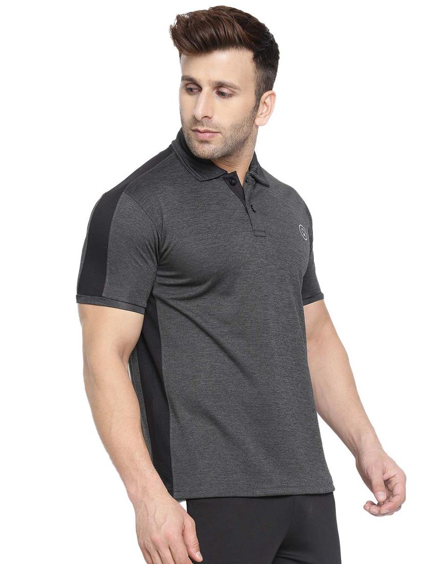grey solid polo t-shirt - 16561159 - Zoom Image - 2