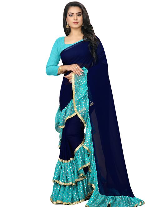ruffle fusion saree with blouse - 16561519 - Standard Image - 1