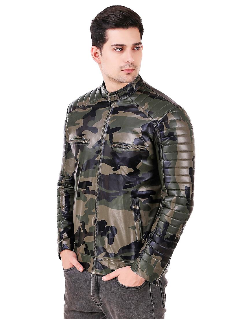 green camouflage print faux leather biker jacket - 16561913 - Zoom Image - 2