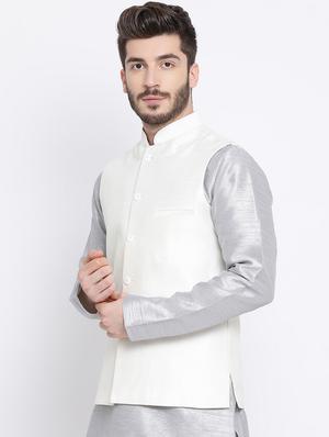white silk blend nehru jacket - 16561952 - Standard Image - 2