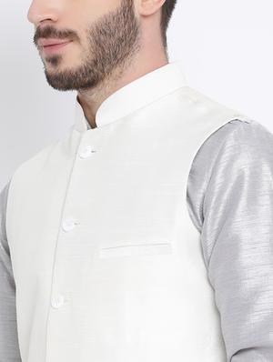 white silk blend nehru jacket - 16561952 - Standard Image - 5