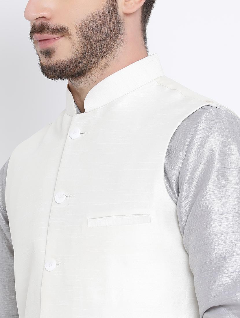 white silk blend nehru jacket - 16561952 - Zoom Image - 5