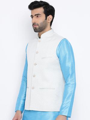 white silk blend nehru jacket - 16561964 - Standard Image - 2