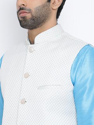 white silk blend nehru jacket - 16561964 - Standard Image - 5