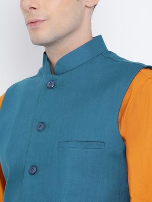 blue solid nehru jacket - 16561991 - Standard Image - 5