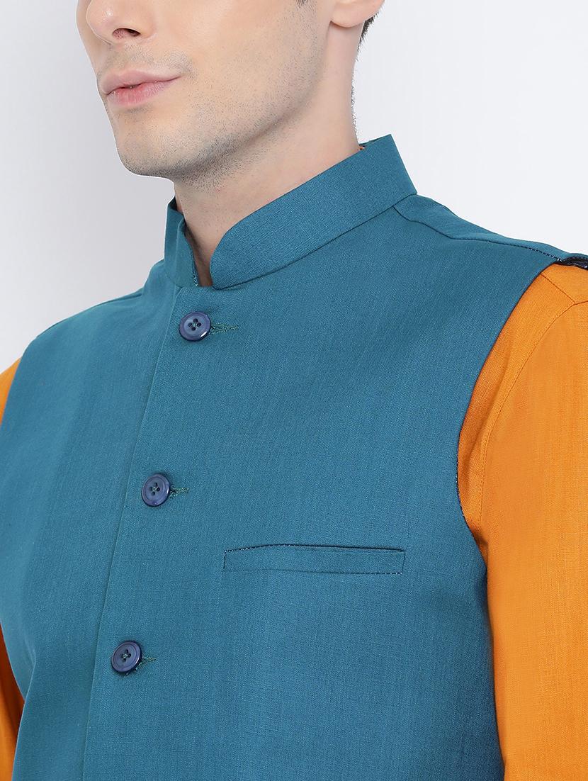blue solid nehru jacket - 16561991 - Zoom Image - 5
