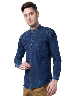 blue faded denim casual shirt - 16562048 - Standard Image - 2