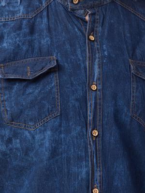blue faded denim casual shirt - 16562048 - Standard Image - 5