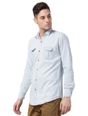 light blue solid denim casual shirt - 16562049 - Standard Image - 2