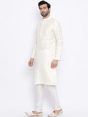 white pure silk long kurta - 16562486 - Standard Image - 2
