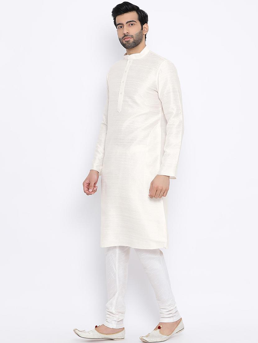 white pure silk long kurta - 16562486 - Zoom Image - 2