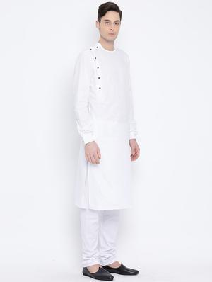 white pure silk long kurta - 16562537 - Standard Image - 2