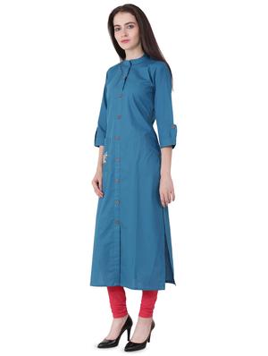 solid buttoned straight kurta - 16563847 - Standard Image - 2