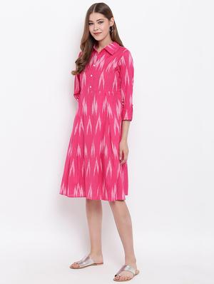 shirt collar ikat fit & flare dress - 16564219 - Standard Image - 2