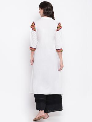 embroidered solid a-line kurta - 16564697 - Standard Image - 2
