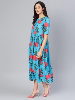 round neck gathered a-line dress - 16565693 - Standard Image - 2