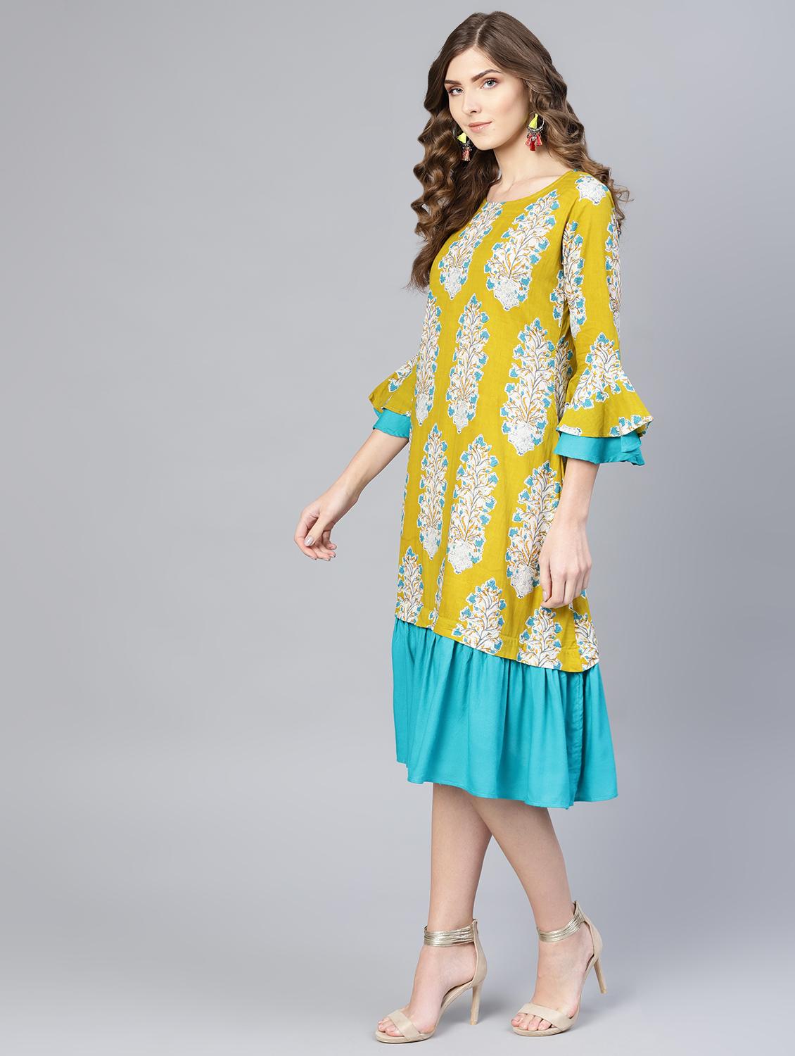 bell sleeved gathered hem a-line dress - 16565698 - Zoom Image - 2