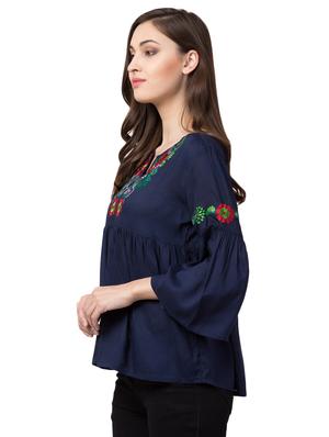 embroidered detail bell sleeved top - 16565930 - Standard Image - 2