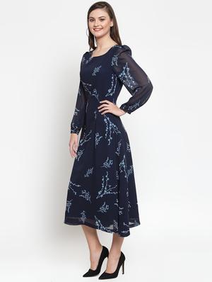 puff sleeved floral a-line dress - 16566357 - Standard Image - 2