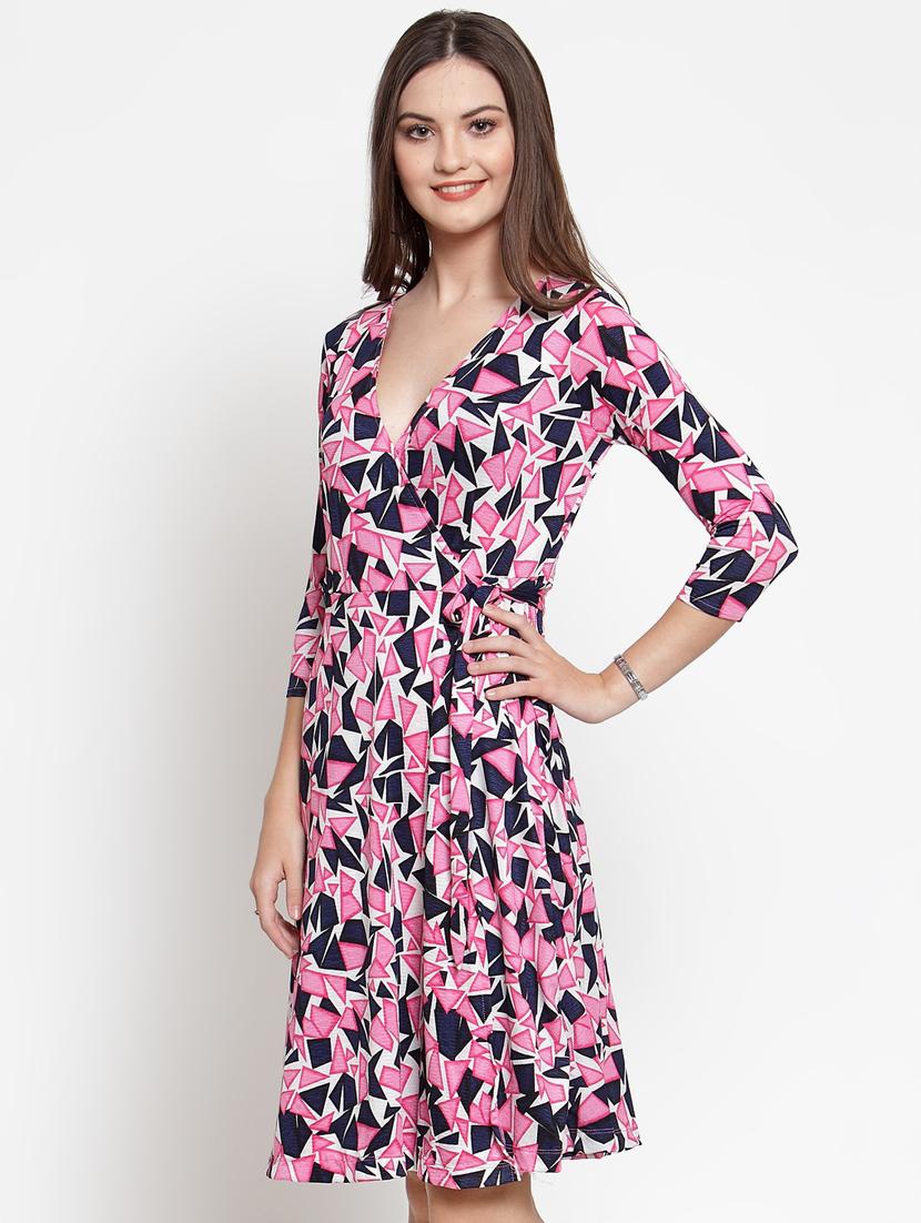 tie knot geometric print wrap dress - 16566360 - Zoom Image - 2