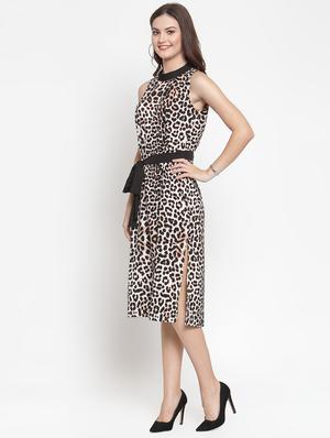 tie knot animal print high slit dress - 16566361 - Standard Image - 2