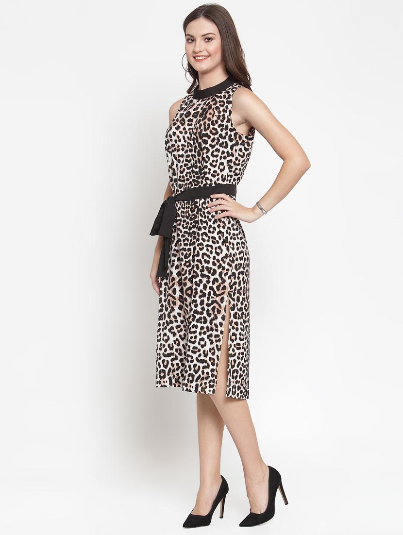 tie knot animal print high slit dress - 16566361 - Zoom Image - 2