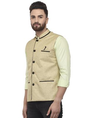 beige solid nehru jacket - 16566716 - Standard Image - 2