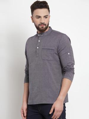 grey solid short kurta - 16567181 - Standard Image - 2