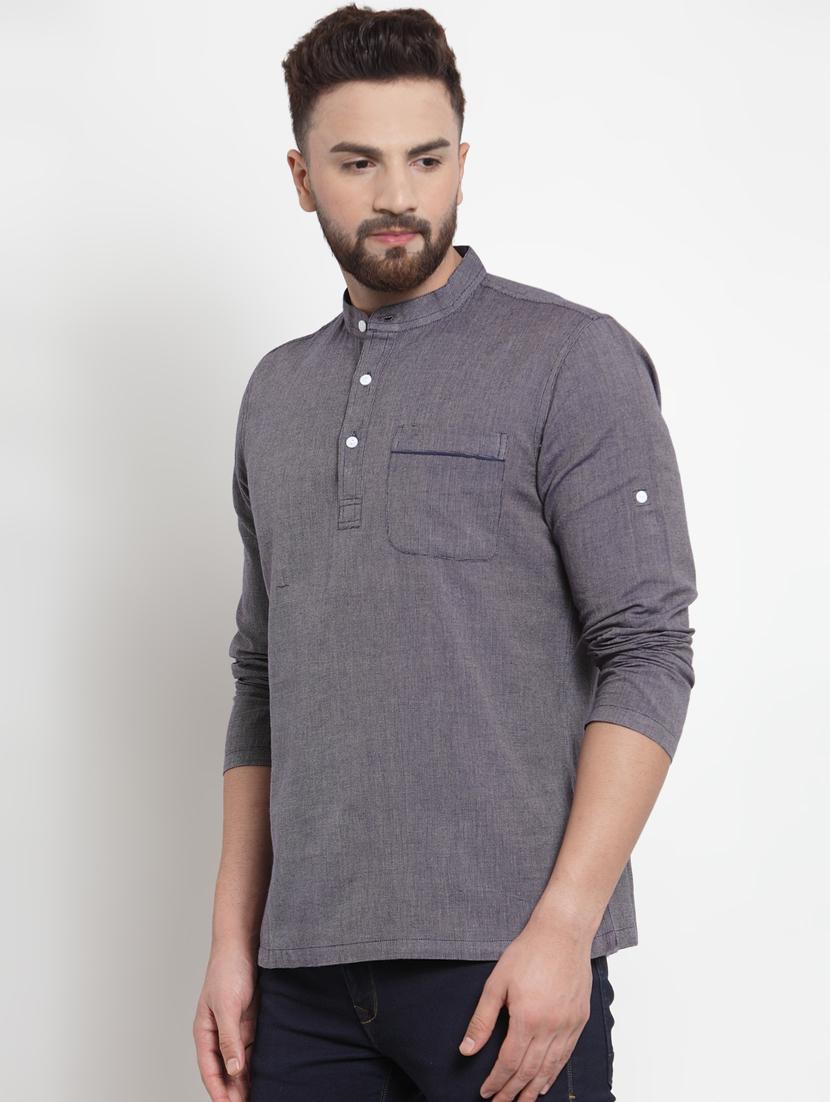 grey solid short kurta - 16567181 - Zoom Image - 2