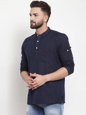navy blue solid short kurta - 16567182 - Standard Image - 2