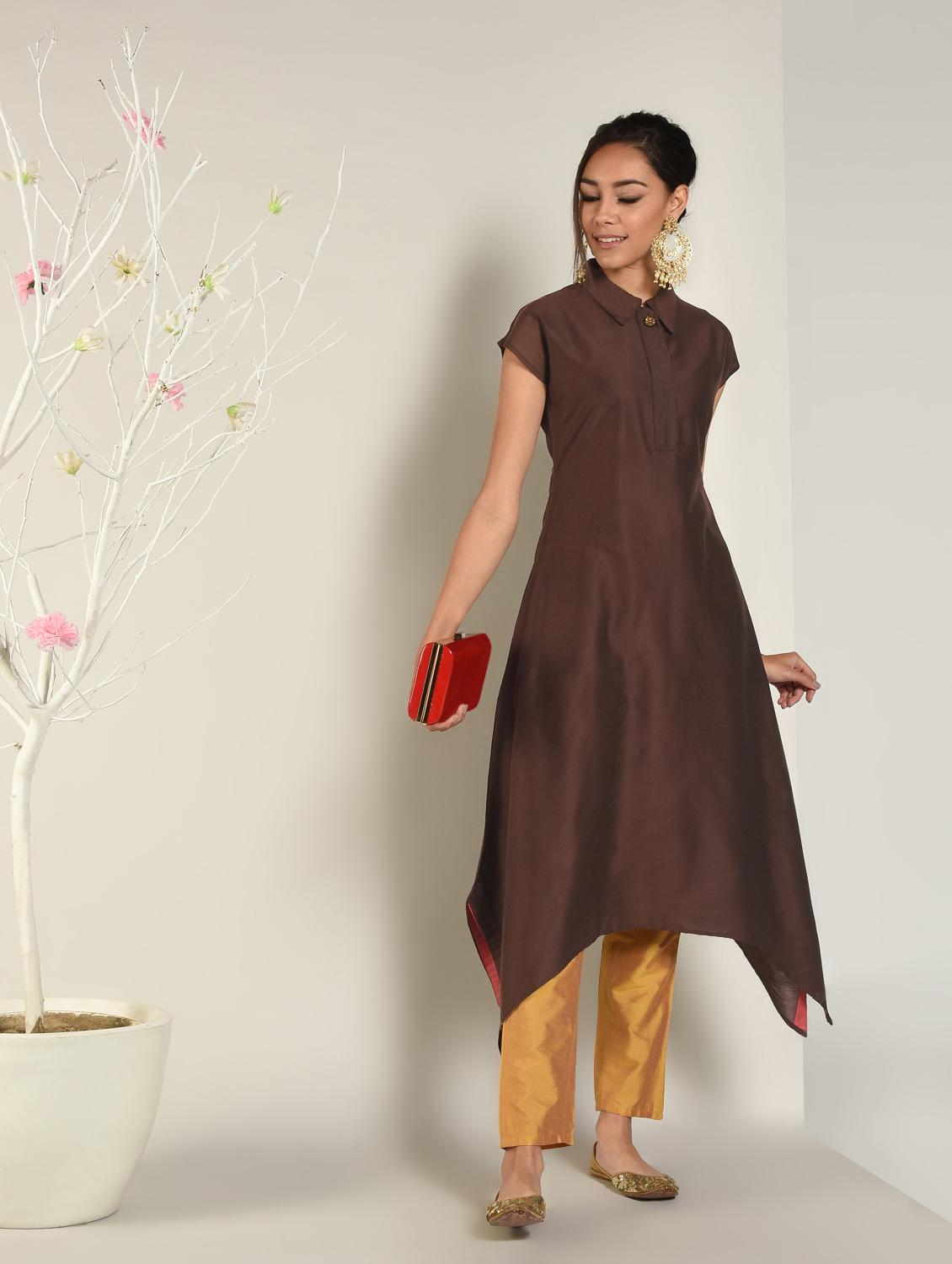 solid asymmetric kurta - 16568767 - Zoom Image - 2