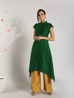 solid high-low silk asymmetric kurta - 16568768 - Standard Image - 2