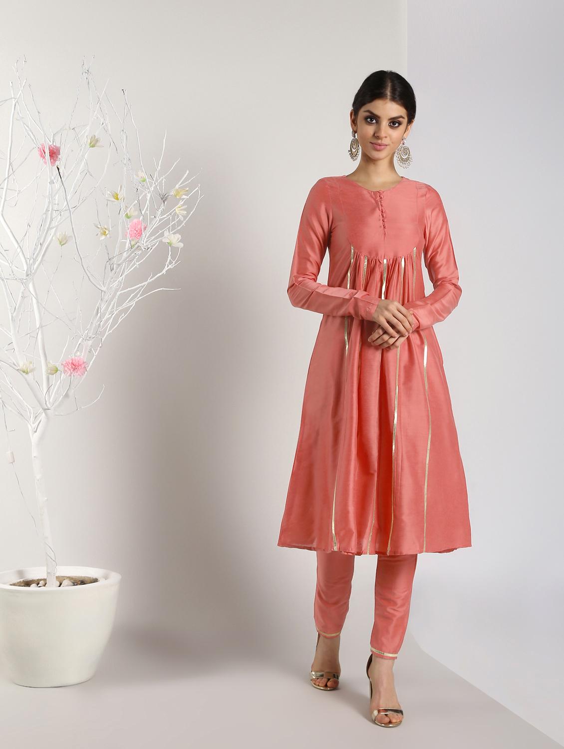 gota work silk anarkali kurta - 16568781 - Zoom Image - 2