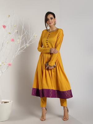 contrast hem flared kurta - 16568785 - Standard Image - 2