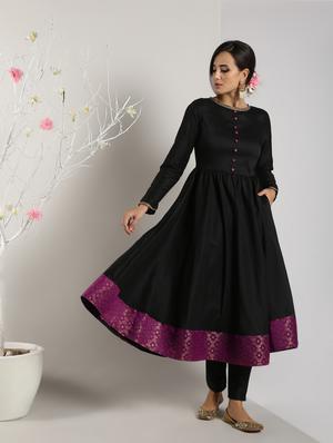 contrast hem falred kurta - 16568786 - Standard Image - 2
