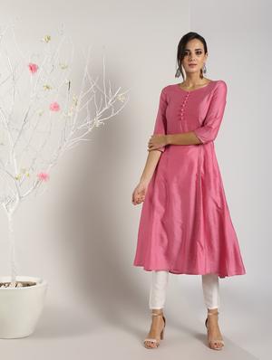 piping detailed silk flared kurta - 16568794 - Standard Image - 2