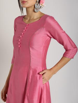 piping detailed silk flared kurta - 16568794 - Standard Image - 5