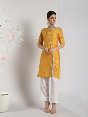 lace detailed high-slit overlap kurta - 16568798 - Standard Image - 2