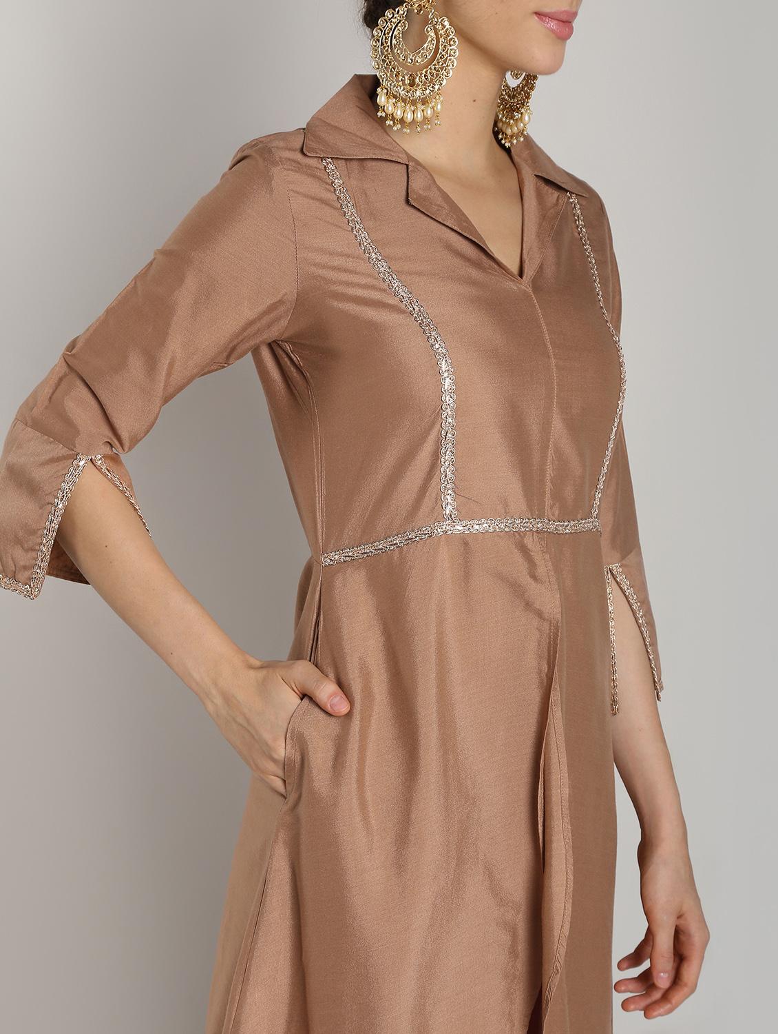 solid silk high slit kurta - 16568799 - Zoom Image - 5