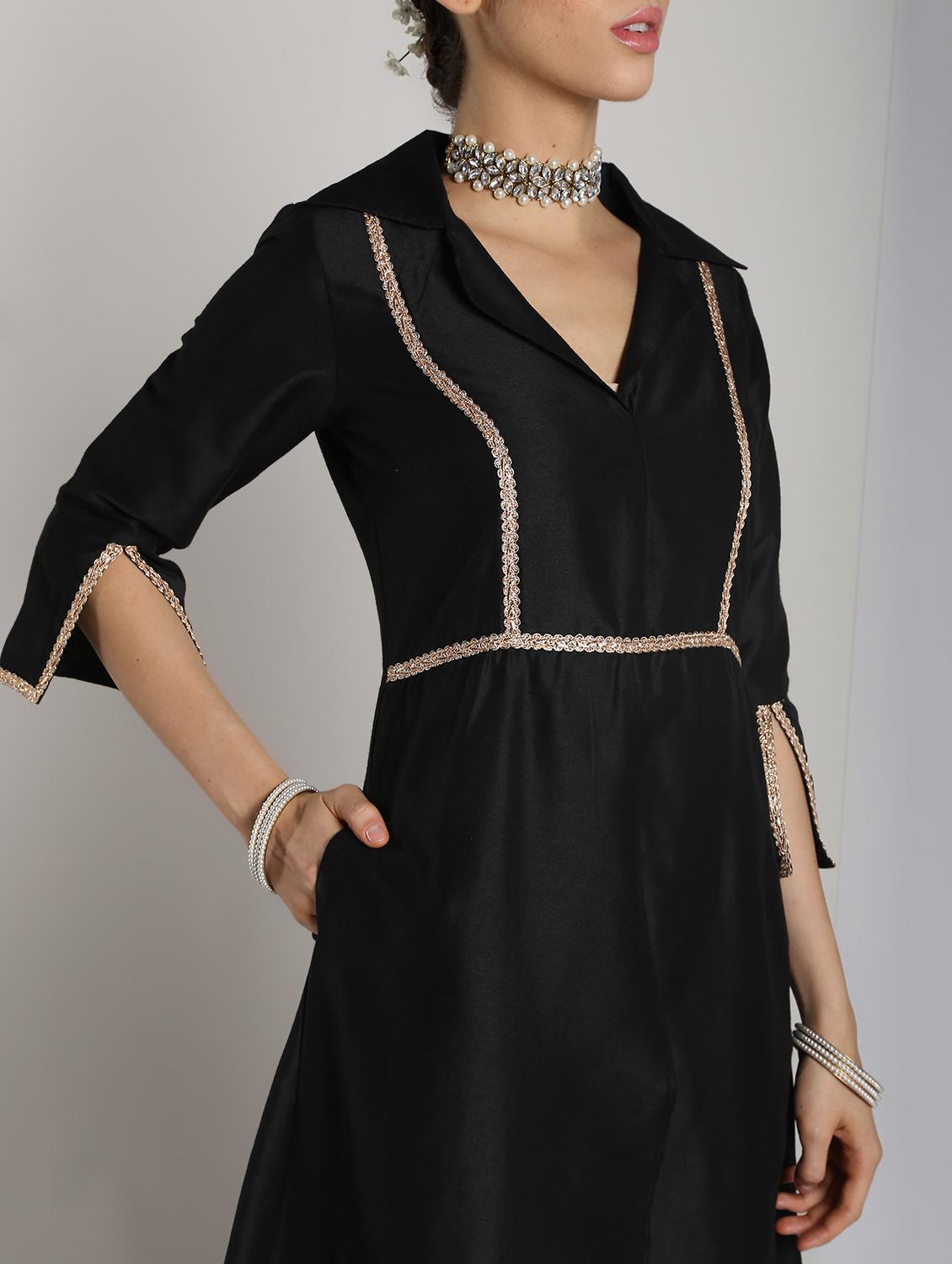 solid silk high slit kurta - 16568800 - Zoom Image - 5