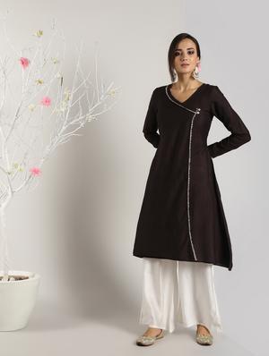 solid silk angrakha kurta - 16568801 - Standard Image - 2