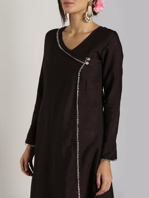 solid silk angrakha kurta - 16568801 - Standard Image - 5